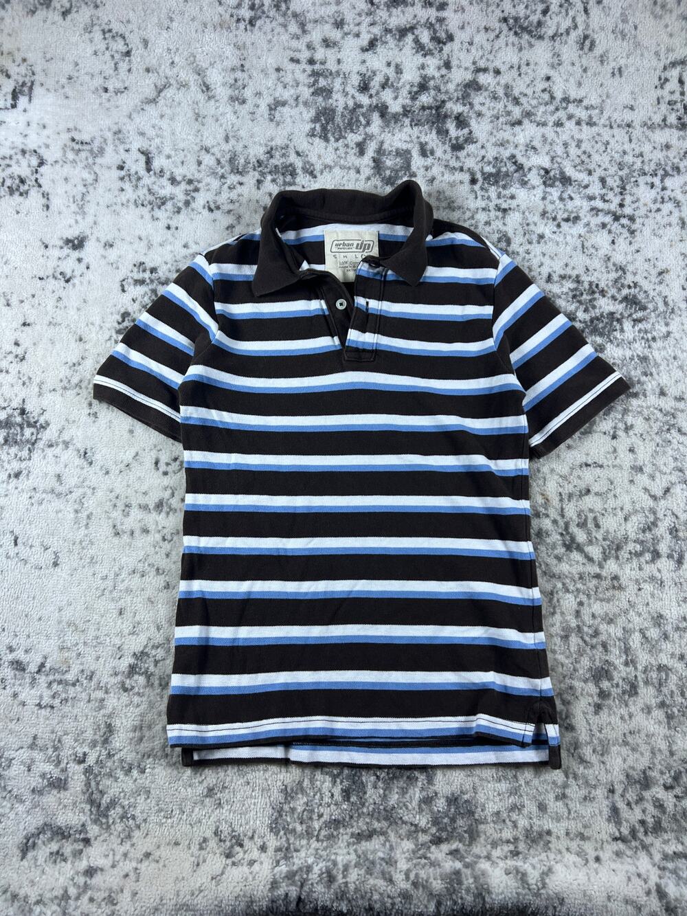 Urban Pipeline Polo Shirt Boys XL Brown Blue Striped Cotton Classic Casual Top